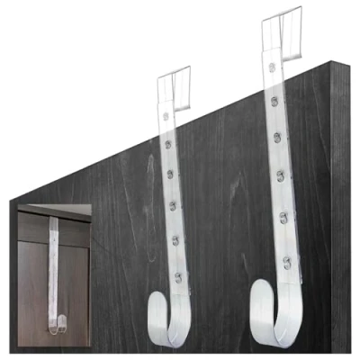 Imagen de com four® 2X Ganchos de plástico Ajustables para Puertas Multiusos Colgar Coronas y Chaquetas Decorativas Fácil instalación sin taladrar Entrada