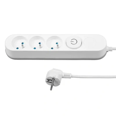 Imagen de ITENSE bloque multienchufe, de 3 enchufes tomas 16 A con interruptor pie Cable HO5VV F 3G1 mm² Color: blanco Longitud cable: 1 m Voltaje: 230 V Potencia máxima: