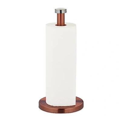 Imagen de Relaxdays Portarrollos Cocina Vertical, Acero Inoxidable, Soporte Rollos Encimera, Sujetarrollos, 32x15 cm, Cobre/Plata