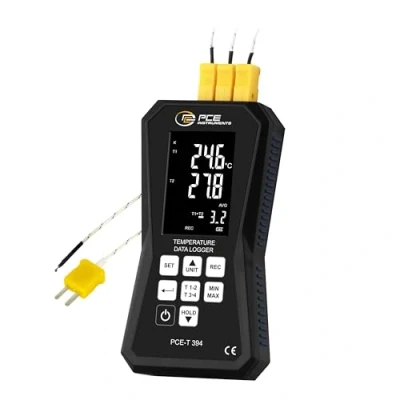 Imagen de Termómetro PCE T 394 con memoria de 32.000 valores/Rango: 210 ... 1370 C / 4 canales/Para termopares tipo K y J/Funciones: MIN, MAX, AVG, HOLD/PCE Instruments