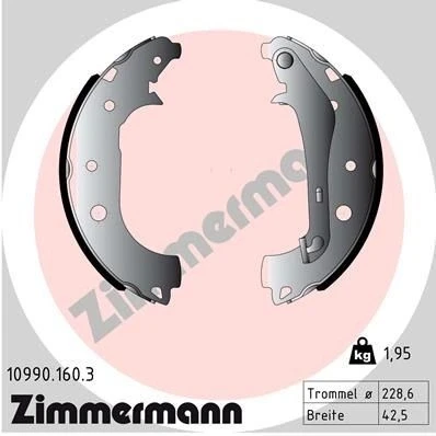 Imagen de ZIMMERMANN 10990.160.3 Zapatas de Freno 228 42 con palanca, Foto correspondiente a la entrega