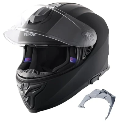 Imagen de VEVOR Casco de Motocicleta Integral, ABS Alta Densidad con Comunicaciones Bluetooth y Lentes Intercambiables, Cómodo Motocross, para Jóvenes Adultos, 408 x 270 264 mm, Talla M, Negro