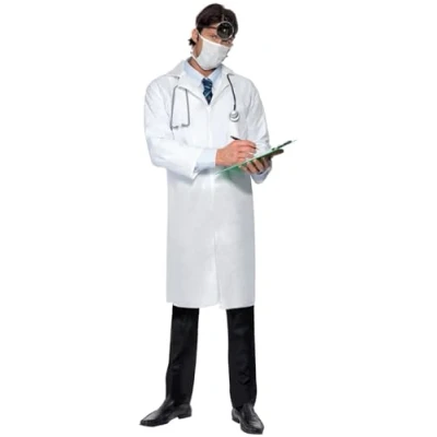 Imagen de Smiffys Disfraz de médico, Blanco, con bata larga y mascarilla