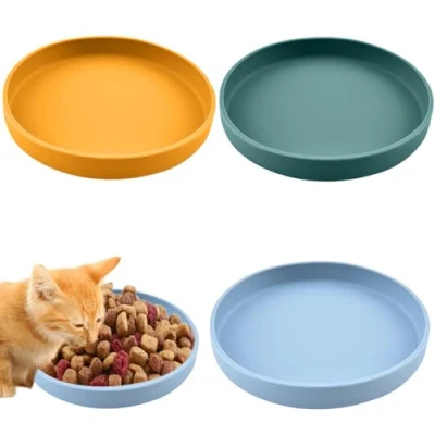 Imagen de 3 Cuencos para Gatos, Comedero Tricolor de Silicona 18 cm, Comida Seca y Húmeda (Verde, Rosa, Morado, Azul, Amarillo)