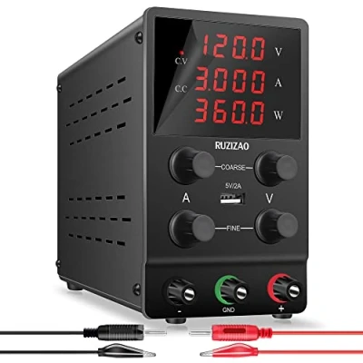 Imagen de RUZIZAO Fuente de Alimentación Regulable 120V 3A DC Fuentes Laboratorio Alimentacion Banco Ajustable Pantalla LED 4 Dígitos (Negro 30V 10A)