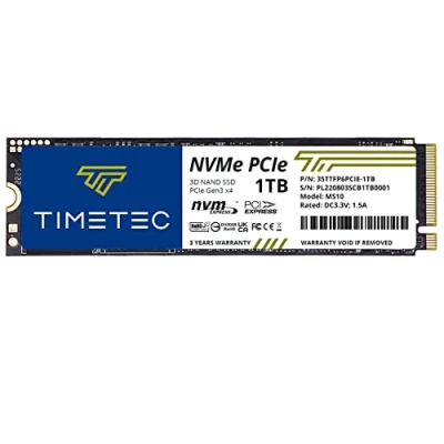 Imagen de Timetec SSD de NVMe PCIe Gen3x4 8Gb/s M.2 2280 3D NAND TLC 150TBW Alto Rendimiento SLC Cache Velocidad Lectura/Escritura hasta 2.100/1.600 MB/s Unidad Interna Estado sólido PC Escritorio (1TB)
