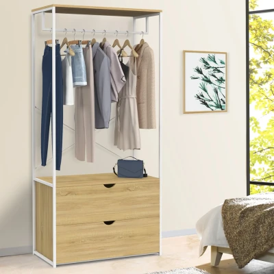Imagen de Armario 2 cajones An. 80 cm DETROIT diseño industrial madera y metal blanco IDMarket