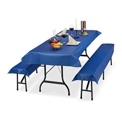 Imagen de relaxdays Manteles Antimanchas, Funda para Mesa y Bancos de jardín, Fácil Limpiar, 250x100 cm, 1 Set, Azul