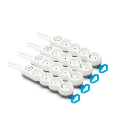 Imagen de Garza Pack de 4 Bases múltiples con enchufes, Cable 1.4 Metros, Enchufe Plano, Interruptor, Protección Infantil, Blanco