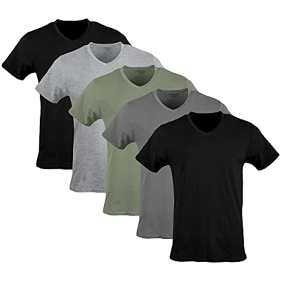 Imagen de Gildan Men&#039;s V Neck T Shirts, Multipack, Black/Sport Grey/Charcoal/Military Green (5 Pack), 2X Large