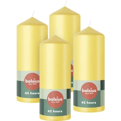 Imagen de Bolsius Pillar Candles Velas decorativas para el hogar, 4 unidades, 15 x 6 cm, 42 horas de combustión, sin perfume, 5% cera vegana natural, aceite palma
