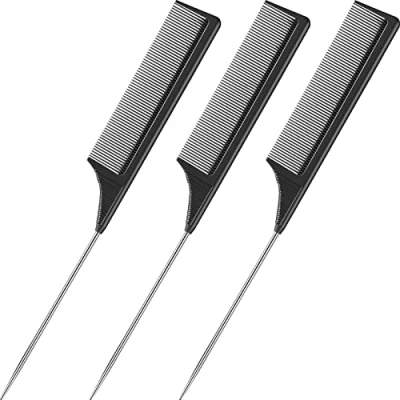 Imagen de 3 Peines de Cola Rata Resistentes al Calor Fibra Carbono con Pintail Acero Inoxidable (Negro)