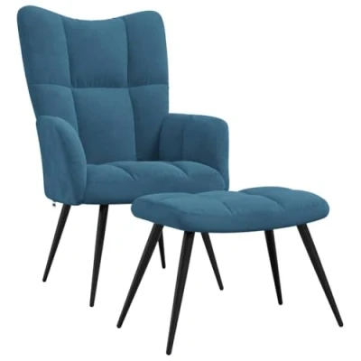 Imagen de vidaXL Silla de Relajación con Reposapiés Taburete Asiento Sillón Salón Sala Estar Estudio Escritorio Oficina Muebles Terciopelo Azul