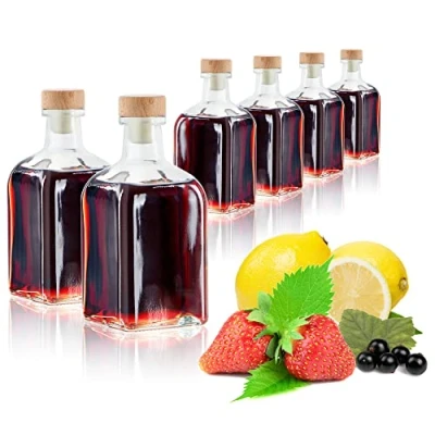 Imagen de COM FOUR® 6x botella de vidrio 120 ml con corcho vacía tapón recipiente para llenar líquidos como aceite, vinagre y licores (cuadrado 120ml)