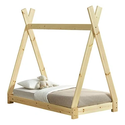 Imagen de [en.casa] Cama para niños pequeños Infantil 140 x 70cm Estructura Tipi de Madera Pino Color Natural