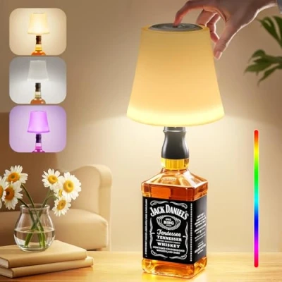 Imagen de Lámparas para Botella Sin Cable, Lampara LED de Mesa Inalambrica con 3 Temperaturas Color+RGB, Brillo Regulable, Recargable USB C, IP54 Impermeable Restaurante,Dormitorio(Sin incluir Botellas)