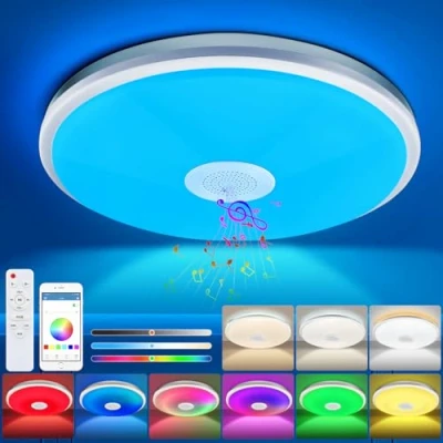 Imagen de CheDux Lampara Led Techo 48W con Altavoz Bluetooth, RGB Plafon Regulable Mando a Distancia y APP, Lamparas de Music para Infantil, Habitacion, Salon, Ø30CM