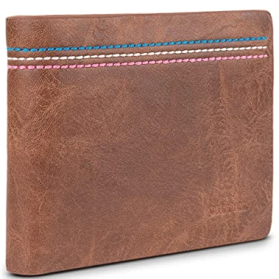 Imagen de PRIMER Carteras para Hombre Joven Cartera Pequeña con Monedero Chico Joven.Carteras Billeteras Tarjetero protección RFID, Marron