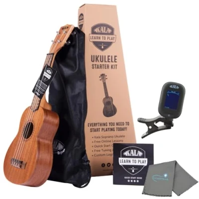 Imagen de Kala Learn To Play Ukelele Starter Kit con bolsa de mano, App &amp; Book Bundle incluye Tuner y Lumintrail Paño pulido