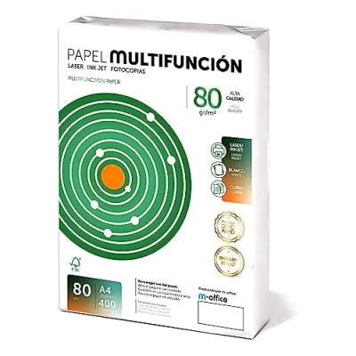 Imagen de Folios A4 80gr 400 hojas, Papel Multiusos Para Impresora, Impresoras Laser y de Inyección, Fotocopiadora, Fax, uso Oficina, Material Escolar, Paquete folios. m office (400 hojas,80gr)