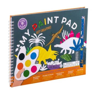 Imagen de Floss &amp; Rock Dino Kids My Painting Pad Set con 8 imágenes, palés de pintura y un pincel