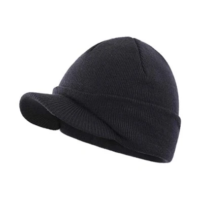 Imagen de Magracy gorro unisex con visera cálida para hombre, de doble punto pico invierno, azul marino, Taille unique