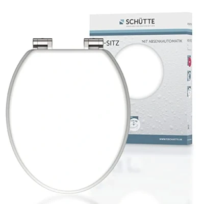 Imagen de Schütte 80101 Spirit Asiento Tapa de Inodoro con Descenso automático, núcleo Madera, diseño (Carga máxima 150 kg), Color Blanco, White, 375 x 55 450 mm