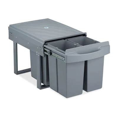Imagen de Relaxdays Cubo de Basura 4 Compartimentos, Papelera Cocina Extraíble Bajo Fregadero, 4x 8 L, 34,6 x 34 51,8 cm, Gris