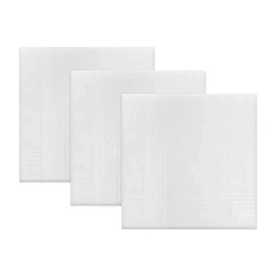 Imagen de Paquete de 3 pañuelos para hombre y caballero, color blanco, con borde rayas satinadas, 100% algodón, 40 x cm, Taille unique