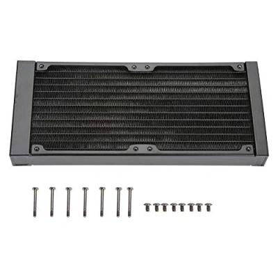 Imagen de Radiador de aluminio, ASHATA Computadora aluminio Refrigeración por agua Intercambiador calor Enfriador 12 tubos con rosca G1 / 4 para PC (120 mm 240 360 mm)(240mm)