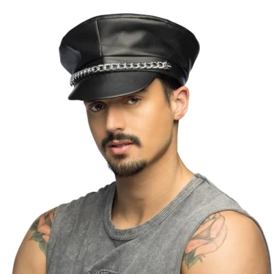 Imagen de Boland 82001 Gorro de piel sintética negro unisex con cadena eslabones, sombrero, disfraz, carnaval, fiesta temática