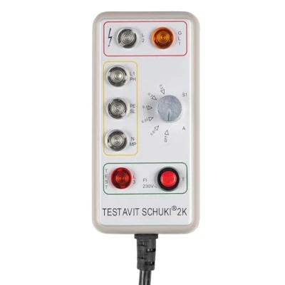Imagen de Testboy Testavit Schuki 2K comprobador de enchufes con botón para la comprobación del diferencial ajustable y contacto conexión conductor protección/tierra, gris