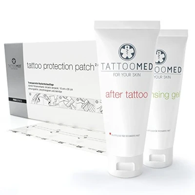 Imagen de TattooMed Tattoo After Care Advanced Kit Set de Ahorro (After 100ml &amp; Cleansing Gel Protection Patch 1 x 10 Unidades)