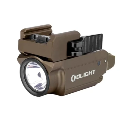 Imagen de OLIGHT Baldr Mini Linterna Potente con Puntero de Haz Verde Ajustable 600 Lúmenes 130M 3 Modos Riel para Caza Compatible Picatinny Rail y GL (Desert Tan)
