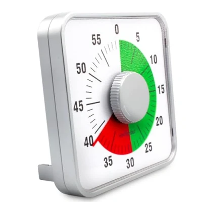 Imagen de FISHTEC ® Temporizador Gigante Cuadrado mecánico 60 Minutos, 2 Zonas de Colores, números Grandes en Soporte o magnético, Cocina, aula, gestión del Tiempo, Examen infan