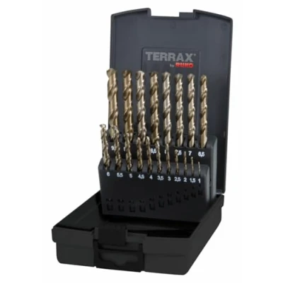 Imagen de Terrax A215214 Juegos de 19 brocas DIN 338 tipo N HSS Co 5, Cobalto, rectificadas