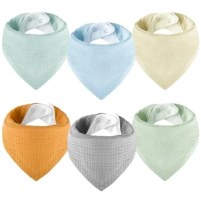 Imagen de Yafane 6 Baberos Bebé Recien Nacido Algodón Bebe Niña Niño Bandanas Suave Absorbente Drool (Multicolor)