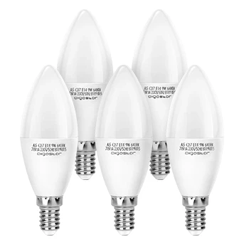 Imagen de Aigostar Bombilla LED E14 9W Equivalente a 62W, Luz Fría 6500K, 840 Lúmenes, CRI＞80, C37 Vela, No regulable 5 unidades