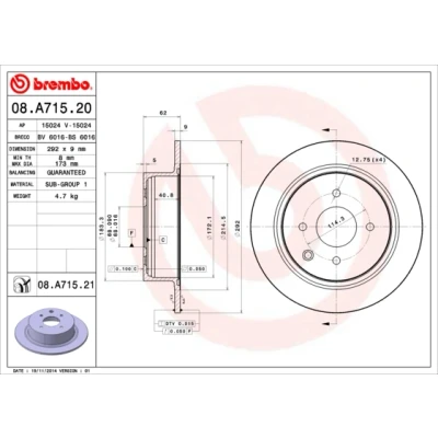 Imagen de BREMBO COATED DISC LINE 08.A715.21 Disco de freno 292 9 4 macizo revestido NISSAN: Tiida Berlina, Hatchback