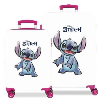 Imagen de Disney Adorable Stitch Juego de Maletas Blanco 55/65 cms Rígida ABS Cierre combinación Lateral 56L 6 kgs 4 Ruedas Dobles Equipaje Mano