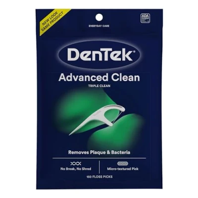Imagen de Dentek púas de hilo dental, 150 piezas, dientes dental triple limpieza, fuerte que no tritura, palillos limpieza avanzada (150 piezas)