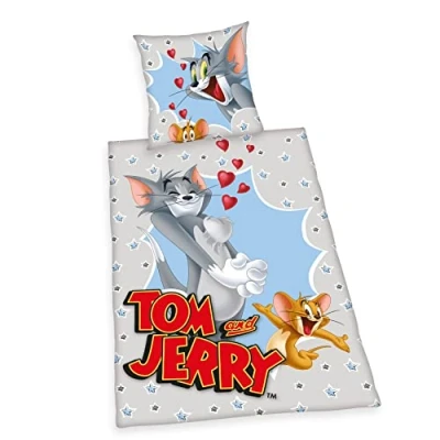 Imagen de Herding Tom &amp; Jerry Juego de Funda edredón y Almohada (80 x 80 cm, nórdica 135 200 Cierre Botones, algodón)