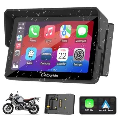 Imagen de 2024 Carpuride W502B Pantalla Carplay para BMW Motocicleta R1200GS R1250GS S1000XR, Táctil Impermeable de 5 Pulgadas, Navegación GPS Portátil Carplay/Android Moto, Bluetooth Dual