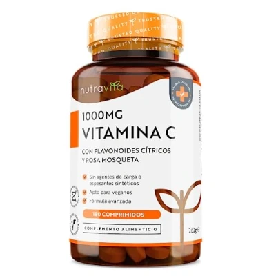 Imagen de Vitamina C de 1000 mg con Bioflavonoides y Rosa Mosqueta 180 Comprimidos Veganos Suministro para 6 Meses Contribuye al Mantenimiento Adecuado del Sistema Inmunitario Elaborado por Nutravita