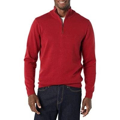 Imagen de Amazon Essentials Jersey 100% de Algodón con Cremallera un Cuarto Hombre, Rojo, XXL