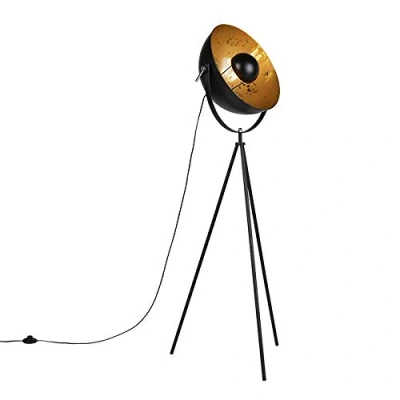 Imagen de QAZQA Diseño Trípode industrial negro/oro MAGNA 40 Eglip Acero Esfera/Redonda Adecuado para LED Max. 1 x 60 Watt