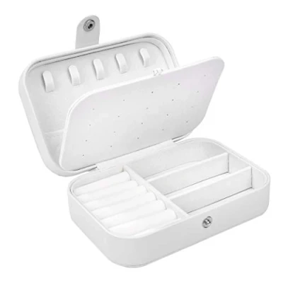 Imagen de MengH SHOP Caja Joyero Multi función Organizador de Joyas Portátil Pequeña Cuero PU Mujer Viaje para Almacenamiento Anillos, Pendientes, Pulseras y Collares (Blanco)