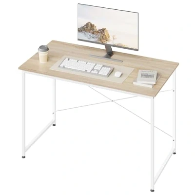 Imagen de WOLTU Escritorio, Mesa de Ordenador, Escritorio 120x60 cm, Amplio Tablero Resistente, para Despacho, Dormitorio, Oficina y Estudio, Estructura Metálica, Madera, Roble Claro, TSB03whe03