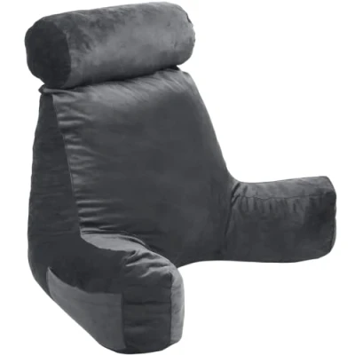 Imagen de bananair Cojín Lectura Cama Tela de Terciopelo, Suave y Agradable Relleno Espuma, Cómodo Óptimo Apoyo para la Espalda, Prácticos Reposabrazos, Asiento Ergonómico Almohada (Gris)