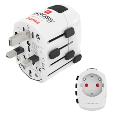 Imagen de Adaptador de viaje Hama 00223471, Universal, 3 Clavijas, 1750 W, 100 V 250 V, Blanco